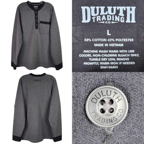 Duluth Trading Men's Long Sleeve Henley Pullover Knit Shirt Grey Large Cotton - Picture 1 of 8